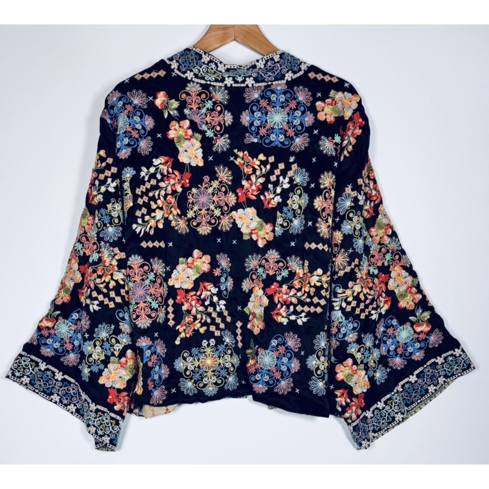 Johnny Was Reversible Silk Kimono Jacket XL Black Colorful Embroidered Floral - Picture 3 of 16